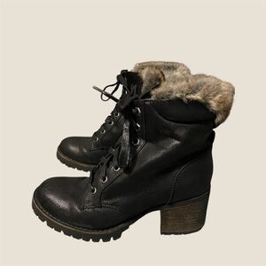 Steve Madden Comfort Faux Fur Trim Lace-Up Ankle Boots